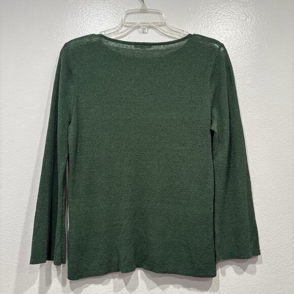 Eileen Fisher Green Linen Nylon Blend Knit Top Womens Pull Over Semi Sheer READ - Picture 3 of 11